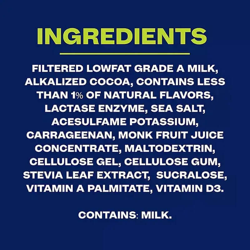 Core Power Protein Shake ingredients list including filtered lowfat milk and organic components.