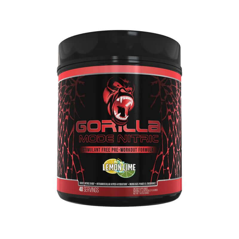 Stimulant Free Pre-Workout - Nitric Pump Formula Gorilla Mode Nitric Lemon Lime flavor, 40 servings container.