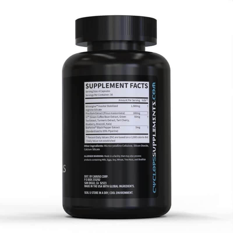 Nonstim Pre-Workout Pump Capsule Supplements supplement facts label on a black container.