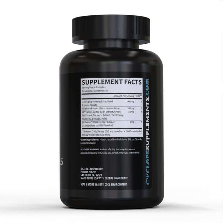 Nonstim Pre-Workout Pump Capsule Supplements supplement facts label on a black container.